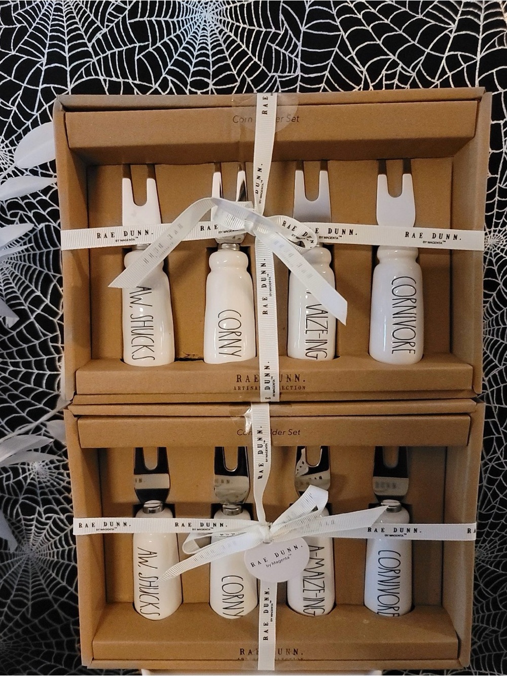 Rae Dunn White Ceramic Corn & Shuckers Corn Holder Sets - White